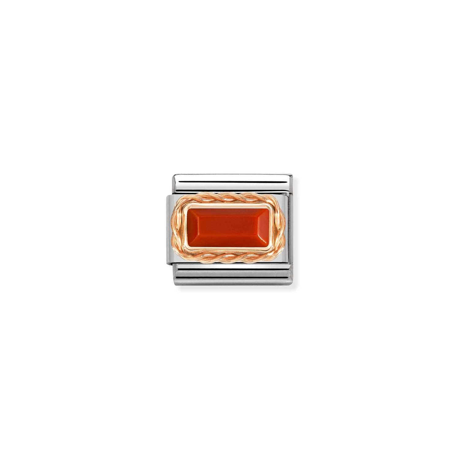 Nomination Classic BAGUETTE STONE WITH RICH SETTING in 9ct Rose Gold RED CORAL Charm