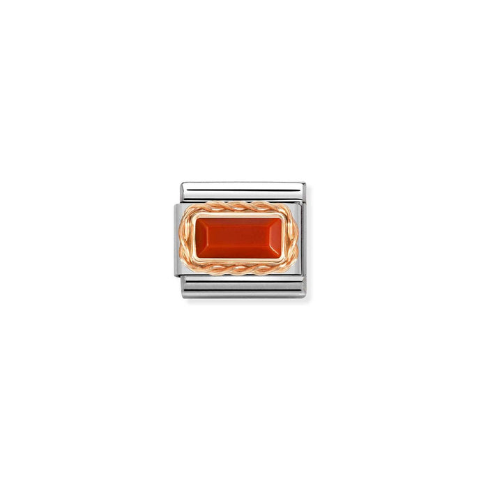 Nomination Classic BAGUETTE STONE WITH RICH SETTING in 9ct Rose Gold RED CORAL Charm