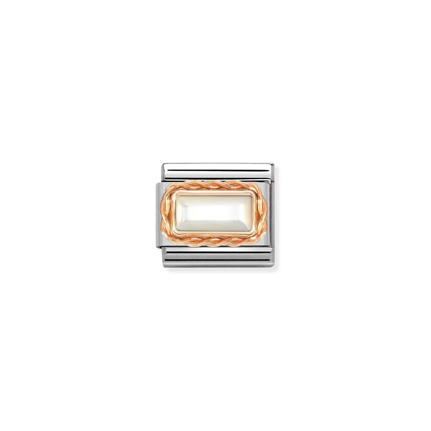 Nomination Classic BAGUETTE STONE WITH RICH SETTING in 9ct Rose Gold WHITE MOTHER OF PEARL Charm