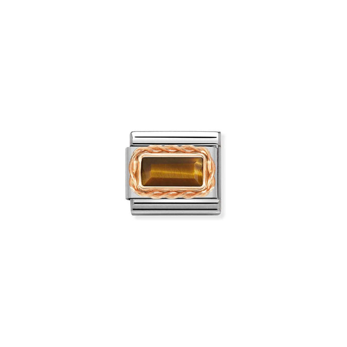 Nomination Classic BAGUETTE STONE WITH RICH SETTING in 9ct Rose Gold TIGER EYE Charm