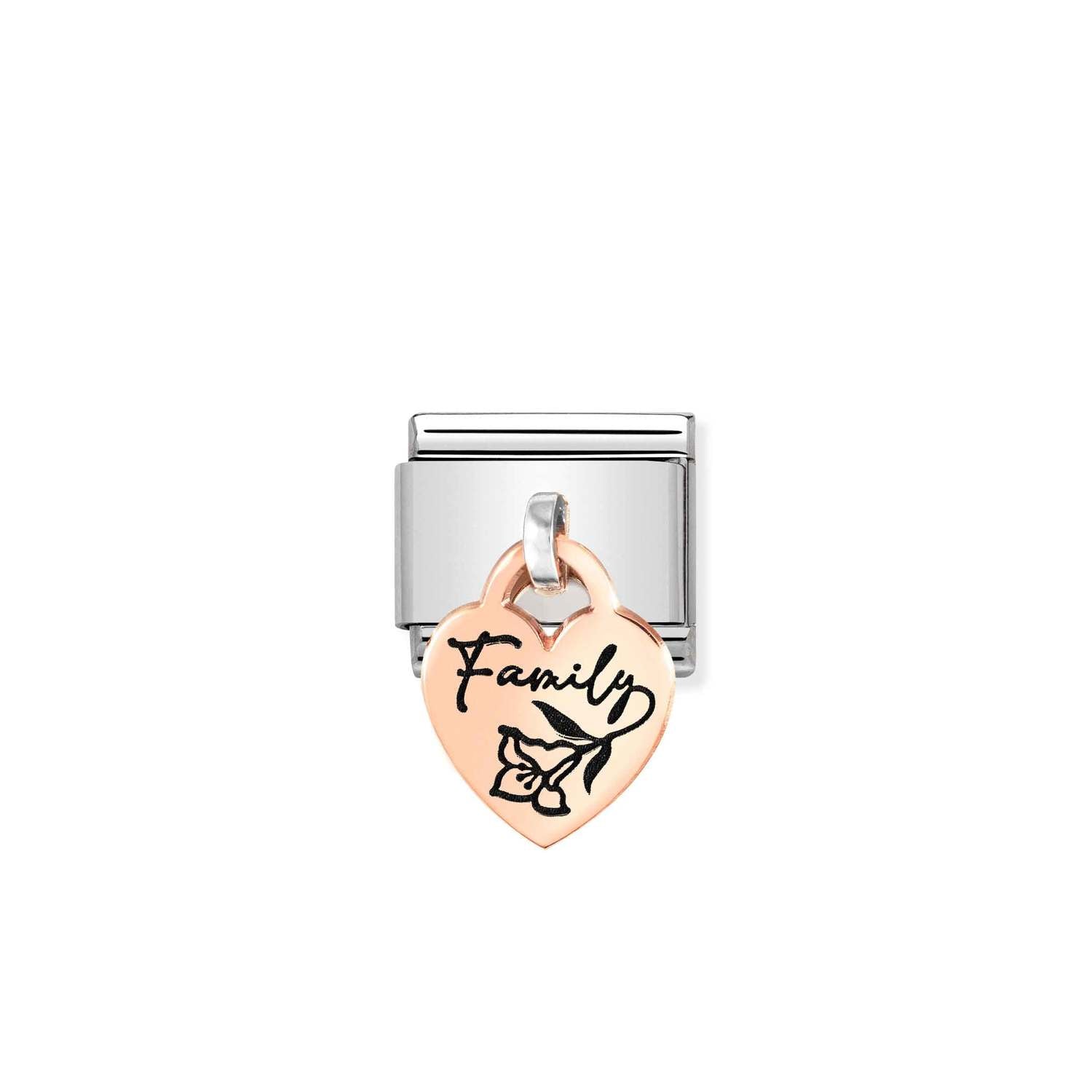 Nomination Classic CHARMS ENGRAVED PLATES 9ct Rose Gold Heart Family Charm