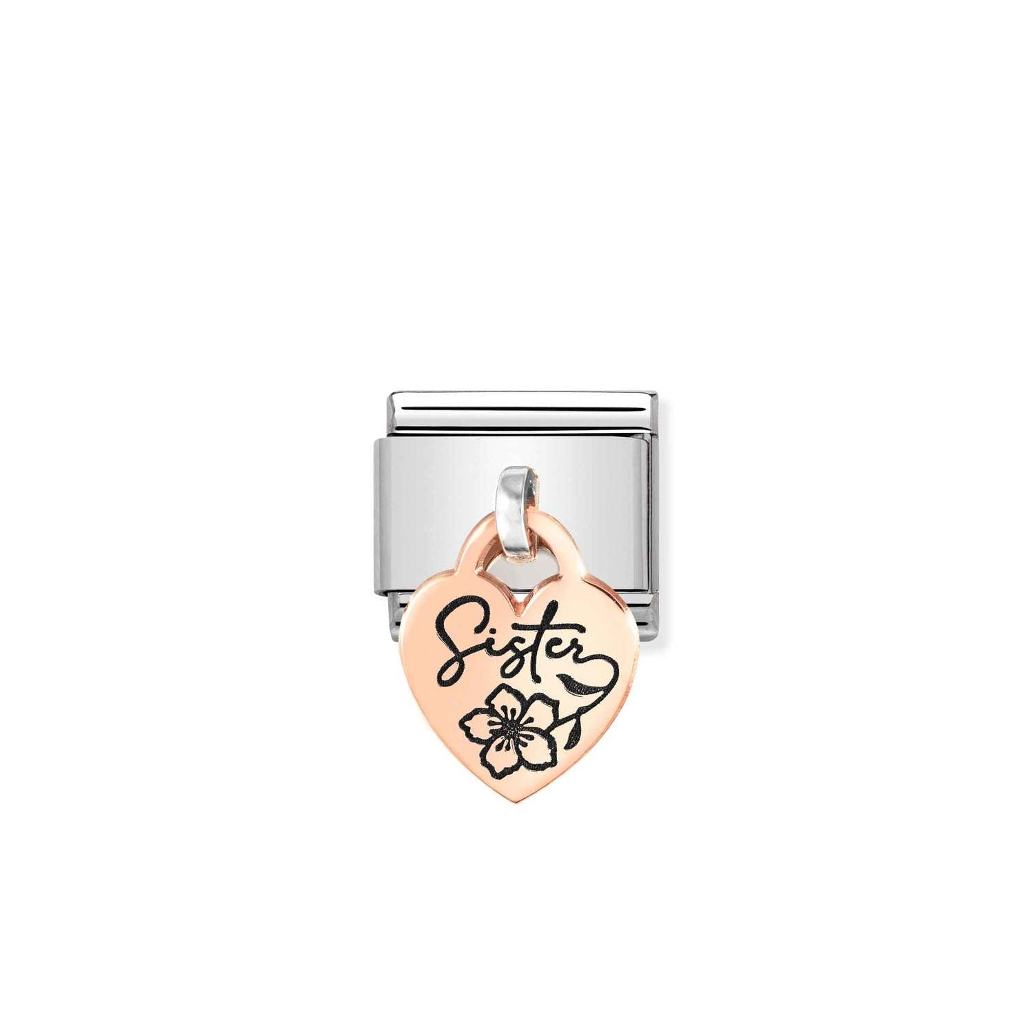 Nomination Classic CHARMS ENGRAVED PLATES 9ct Rose Gold Heart Sister Charm