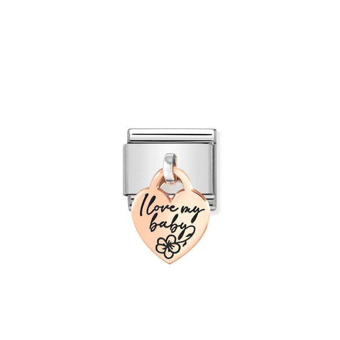 Nomination Classic CHARMS ENGRAVED PLATES 9ct Rose Gold Heart I love my baby Charm