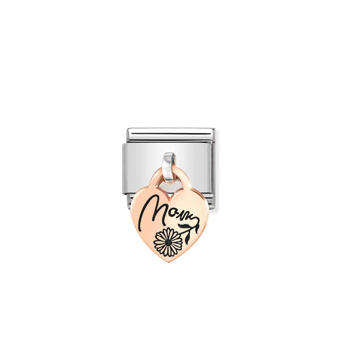 Nomination Classic CHARMS ENGRAVED PLATES 9ct Rose Gold MOM heart Charm