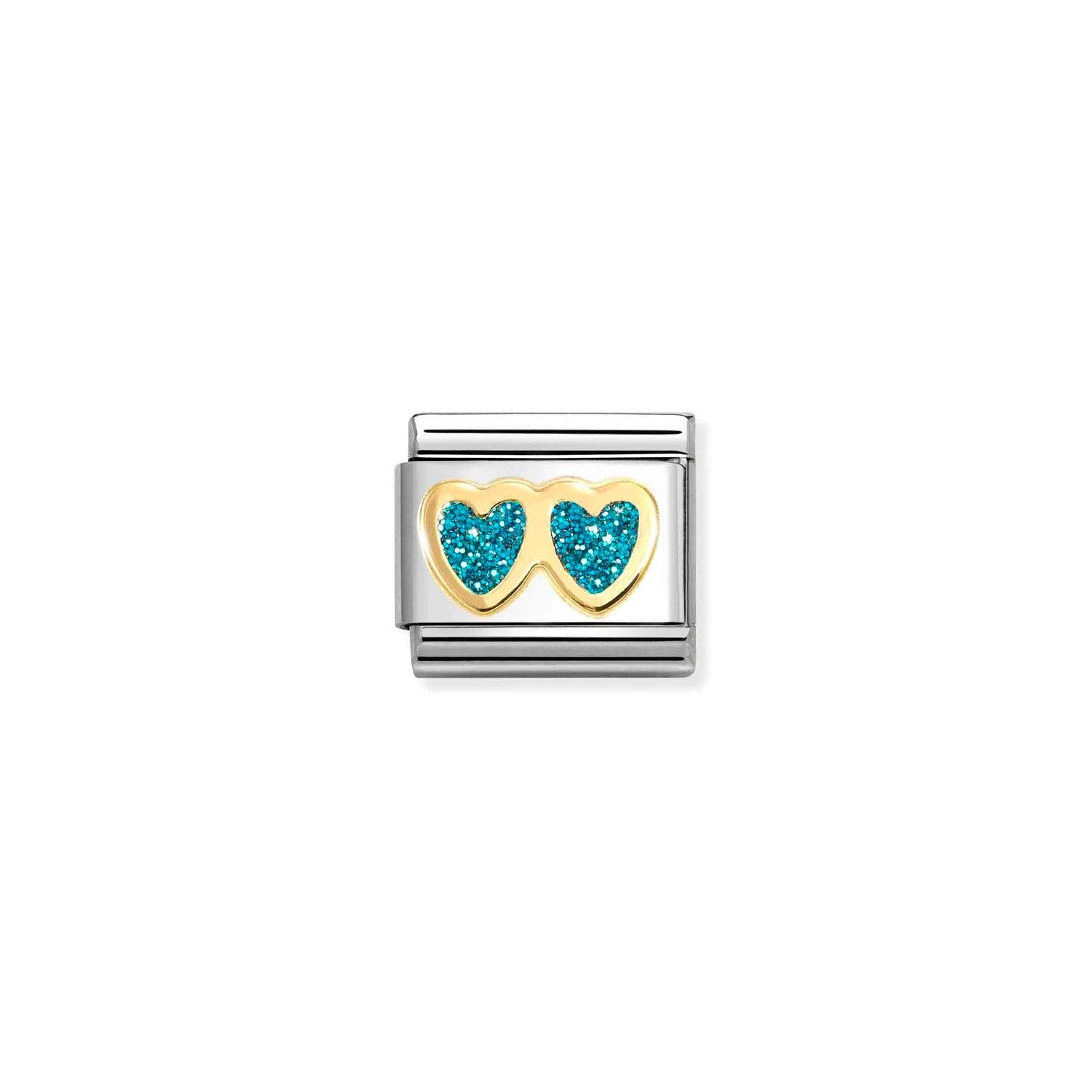 Nomination Classic Gold Double Heart LIGHT BLUE Charm
