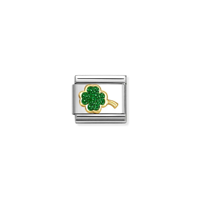 Nomination Classic Gold GREEN four-leaf clover Charm