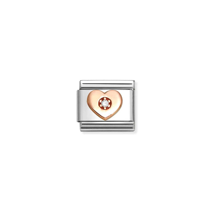Nomination Classic 9ct Rose Gold and CZ WHITE heart Charm