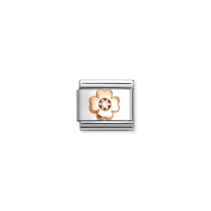 Nomination Classic 9ct Rose Gold and CZ WHITE four-leaf clover Charm