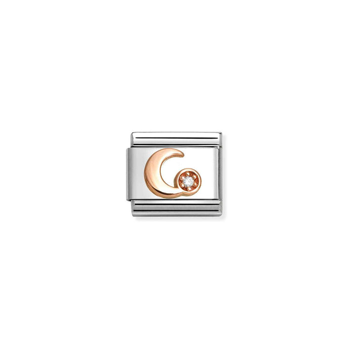 Nomination Classic 9ct Rose Gold and CZ WHITE moon Charm