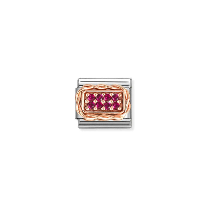 Nomination Classic RICH PAVE steel, cubic zirconia and 9k rose  Gold RED Charm