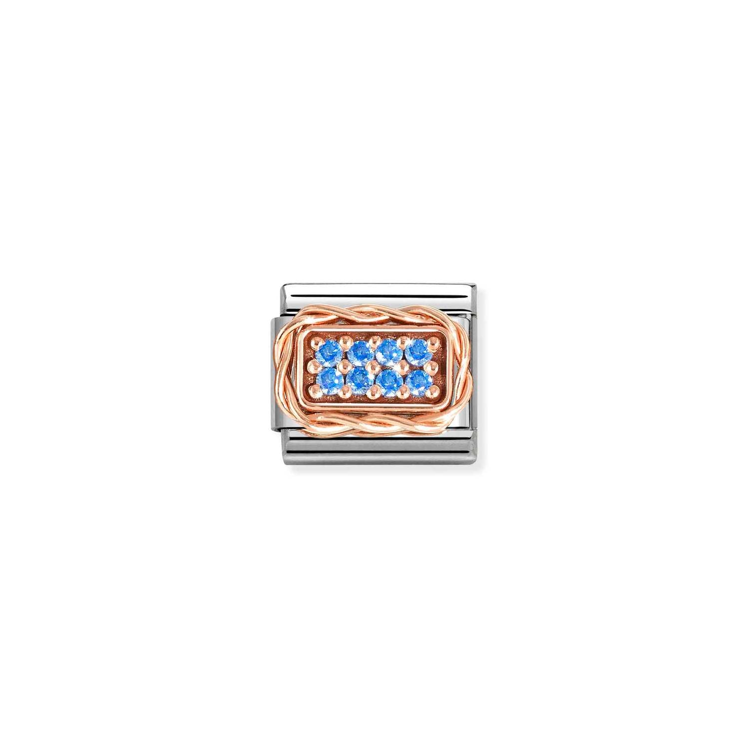 Nomination Classic RICH PAVE steel, cubic zirconia and 9k rose  Gold Light Blue CZ Charm