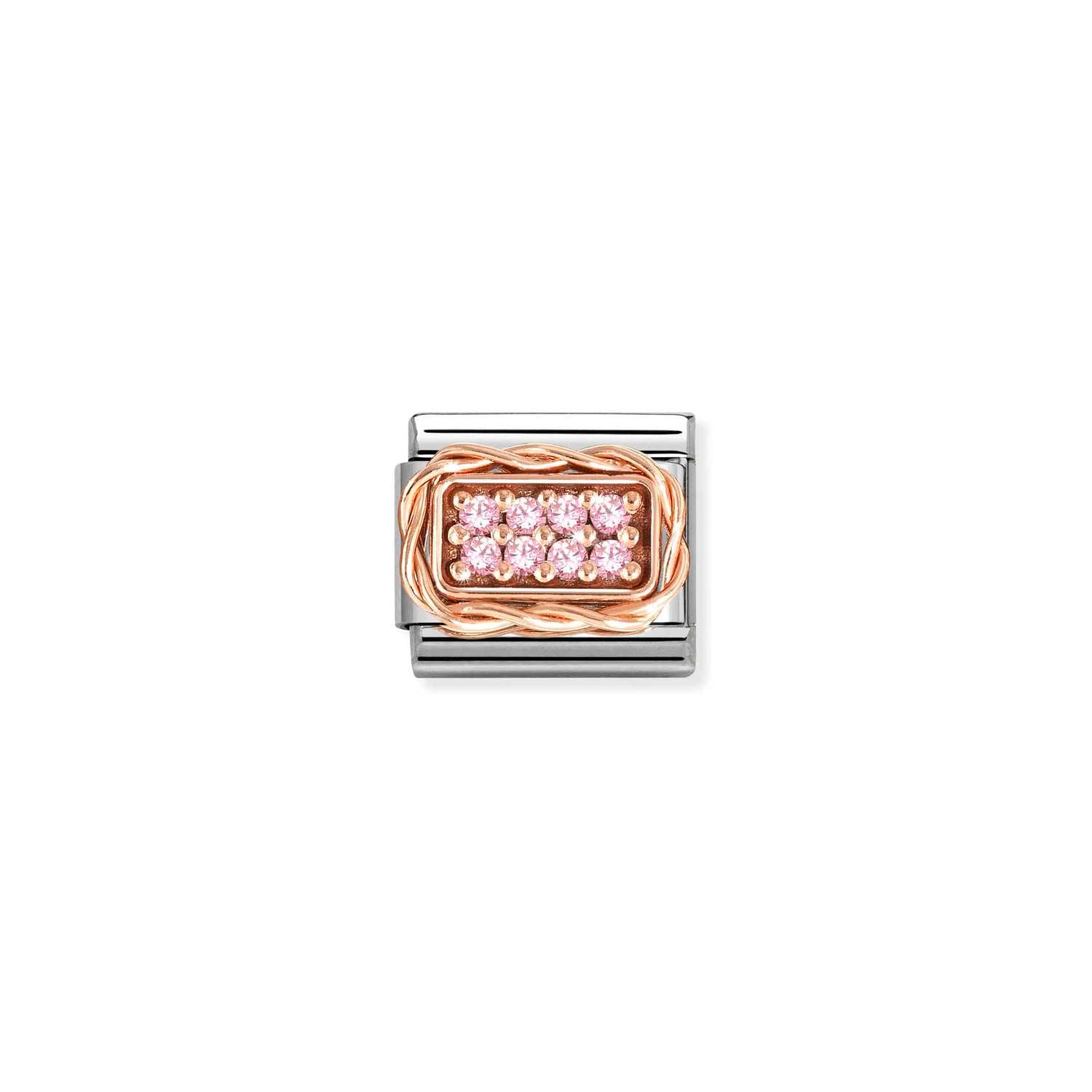 Nomination Classic RICH PAVE steel, cubic zirconia and 9k rose  Gold Pink CZ Charm