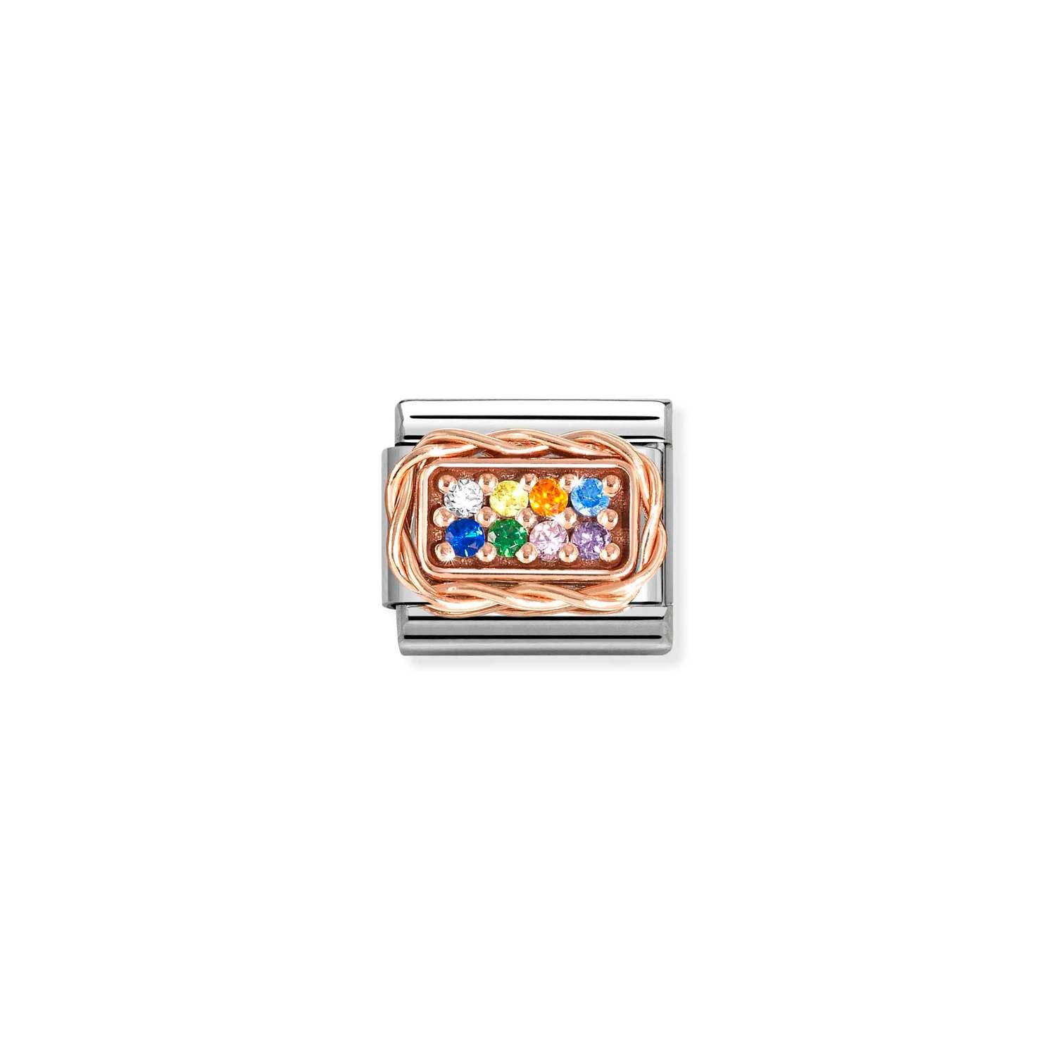 Nomination Classic RICH PAVE steel, cubic zirconia and 9k rose  Gold RAINBOW Charm