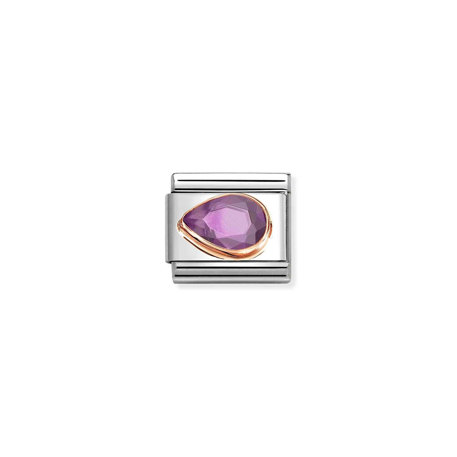 Nomination Classic CZ, FACETED LEFT DROP in 9ct Rose Gold PURPLE Charm