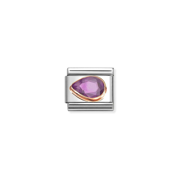 Nomination Classic CZ, FACETED LEFT DROP in 9ct Rose Gold PURPLE Charm