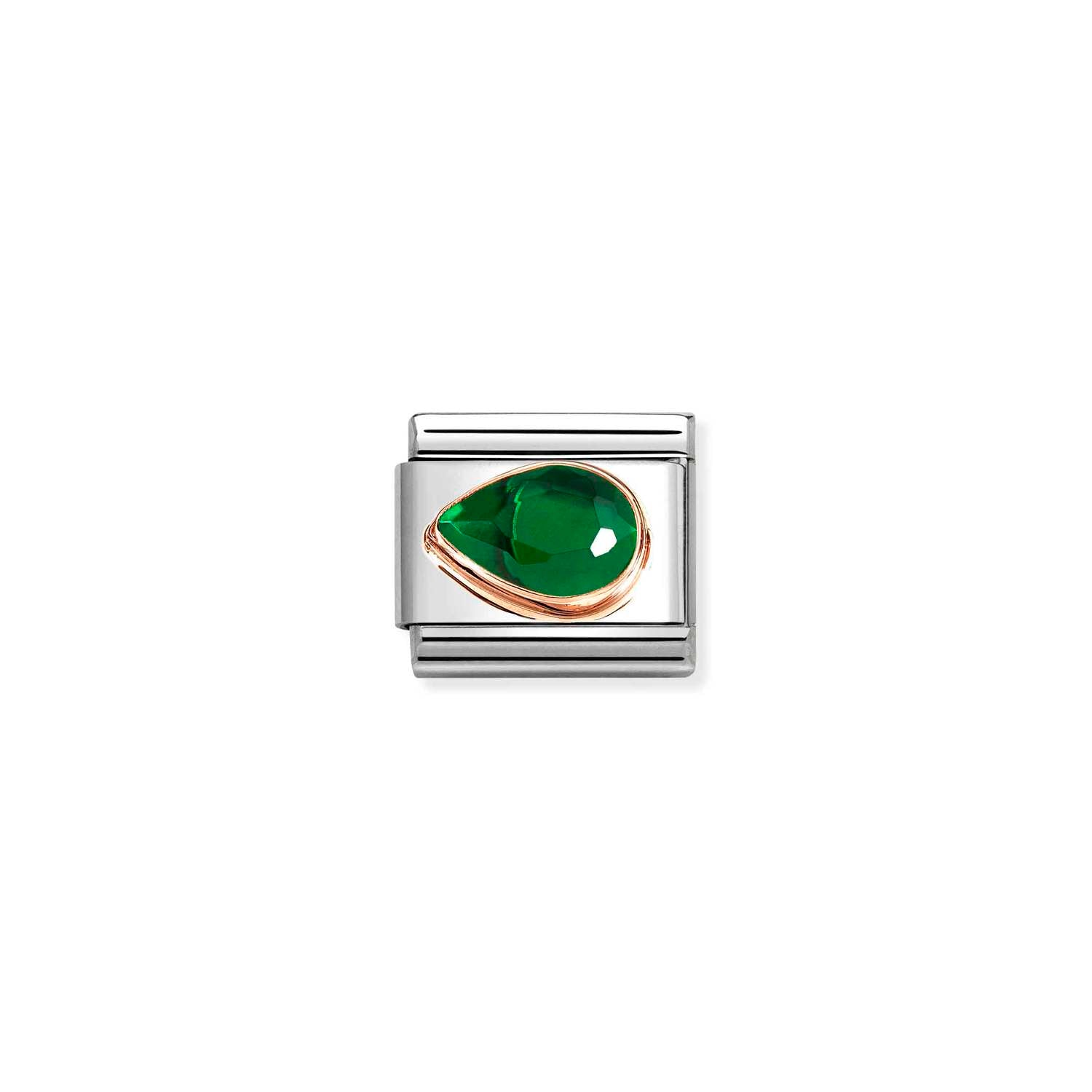 Nomination Classic CZ, FACETED LEFT DROP in 9ct Rose Gold GREEN Charm