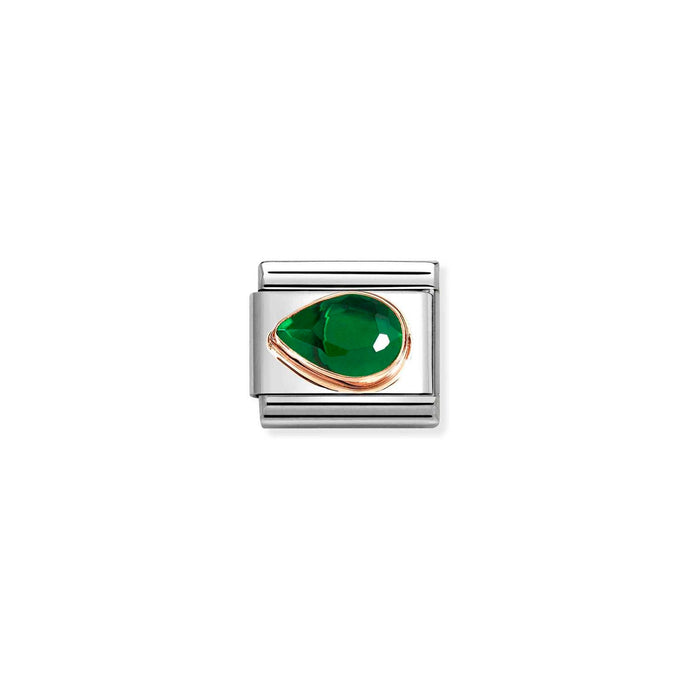 Nomination Classic CZ, FACETED LEFT DROP in 9ct Rose Gold GREEN Charm