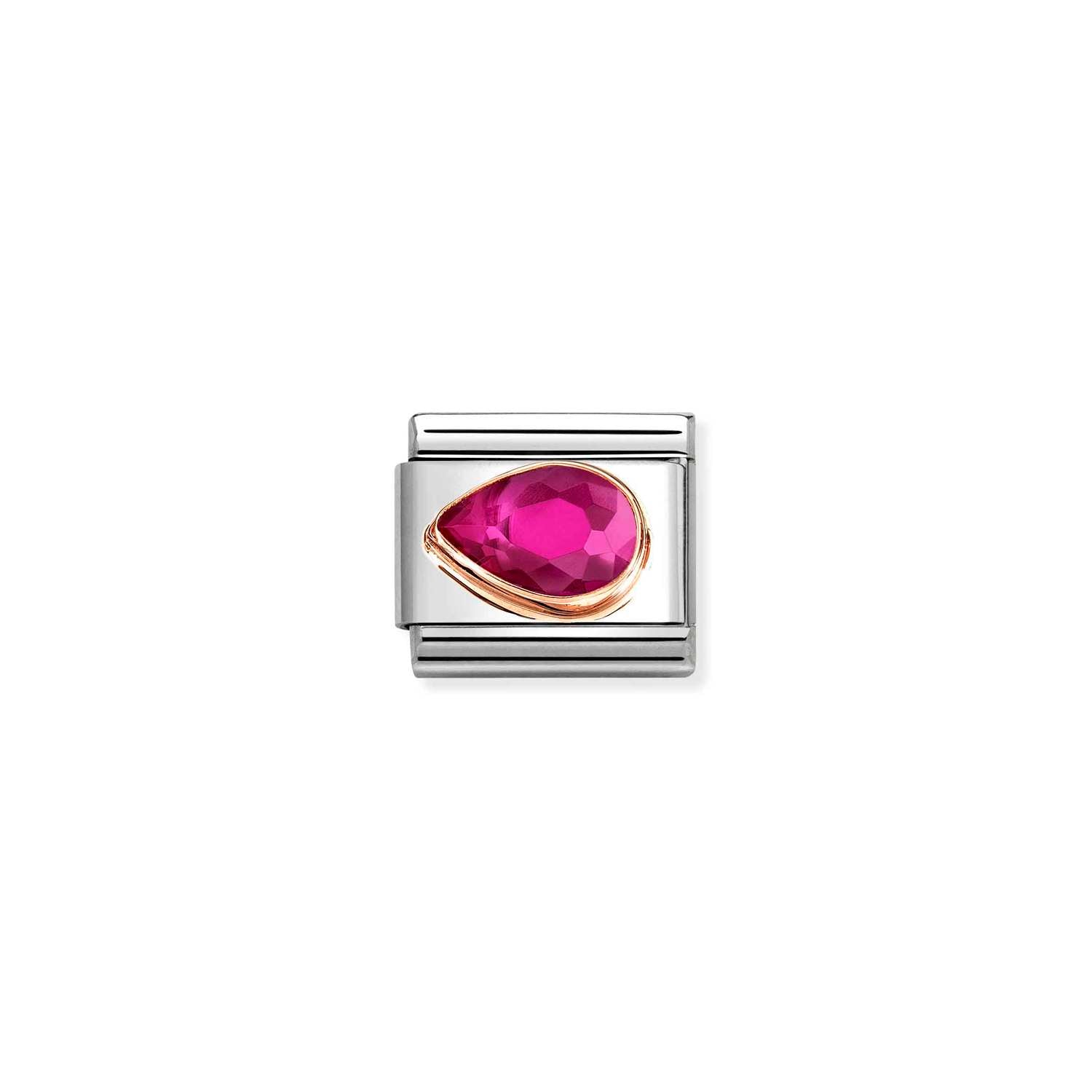 Nomination Classic CZ, FACETED LEFT DROP in 9ct Rose Gold RED Charm