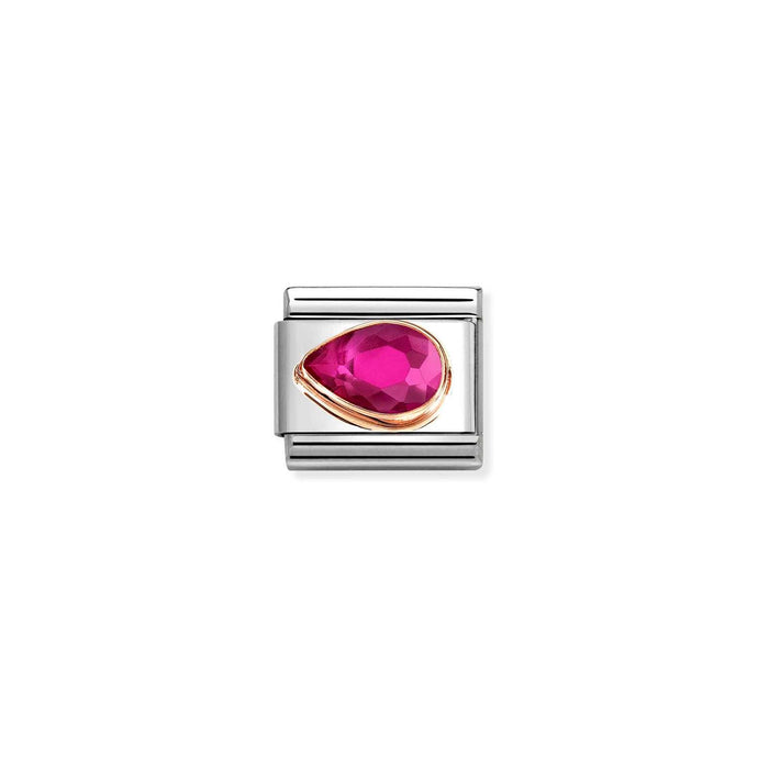 Nomination Classic CZ, FACETED LEFT DROP in 9ct Rose Gold RED Charm