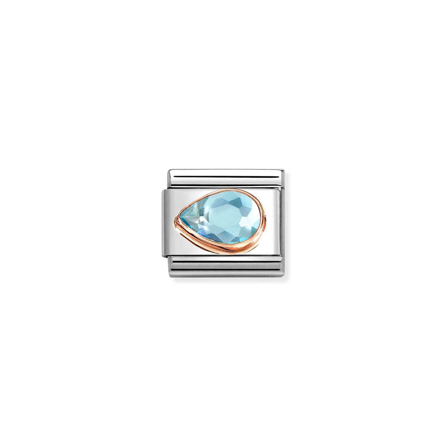 Nomination Classic CZ, FACETED LEFT DROP in 9ct Rose Gold LIGHT BLUE Charm
