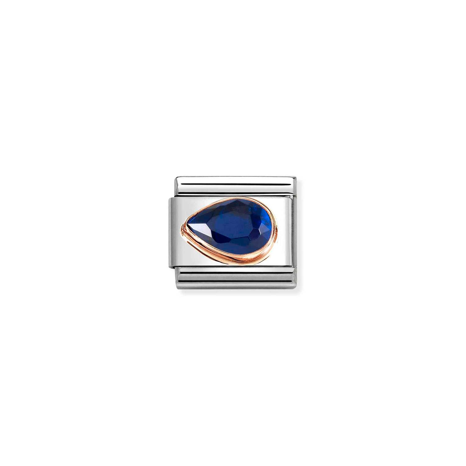 Nomination Classic CZ, FACETED LEFT DROP in 9ct Rose Gold BLUE Charm