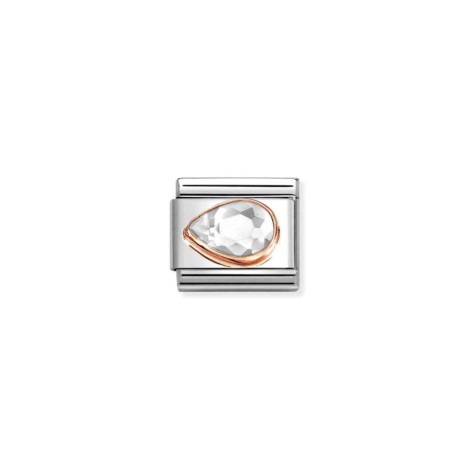 Nomination Classic CZ, FACETED LEFT DROP in 9ct Rose Gold White Charm