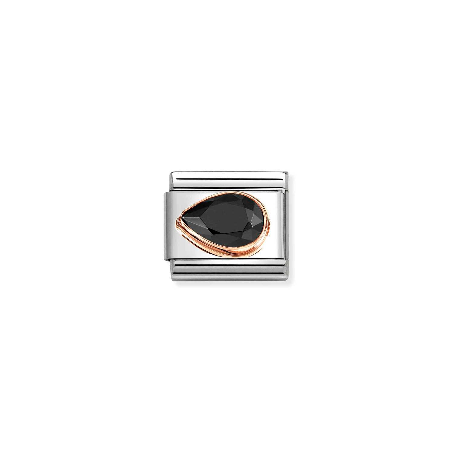 Nomination Classic CZ, FACETED LEFT DROP in 9ct Rose Gold Black Charm