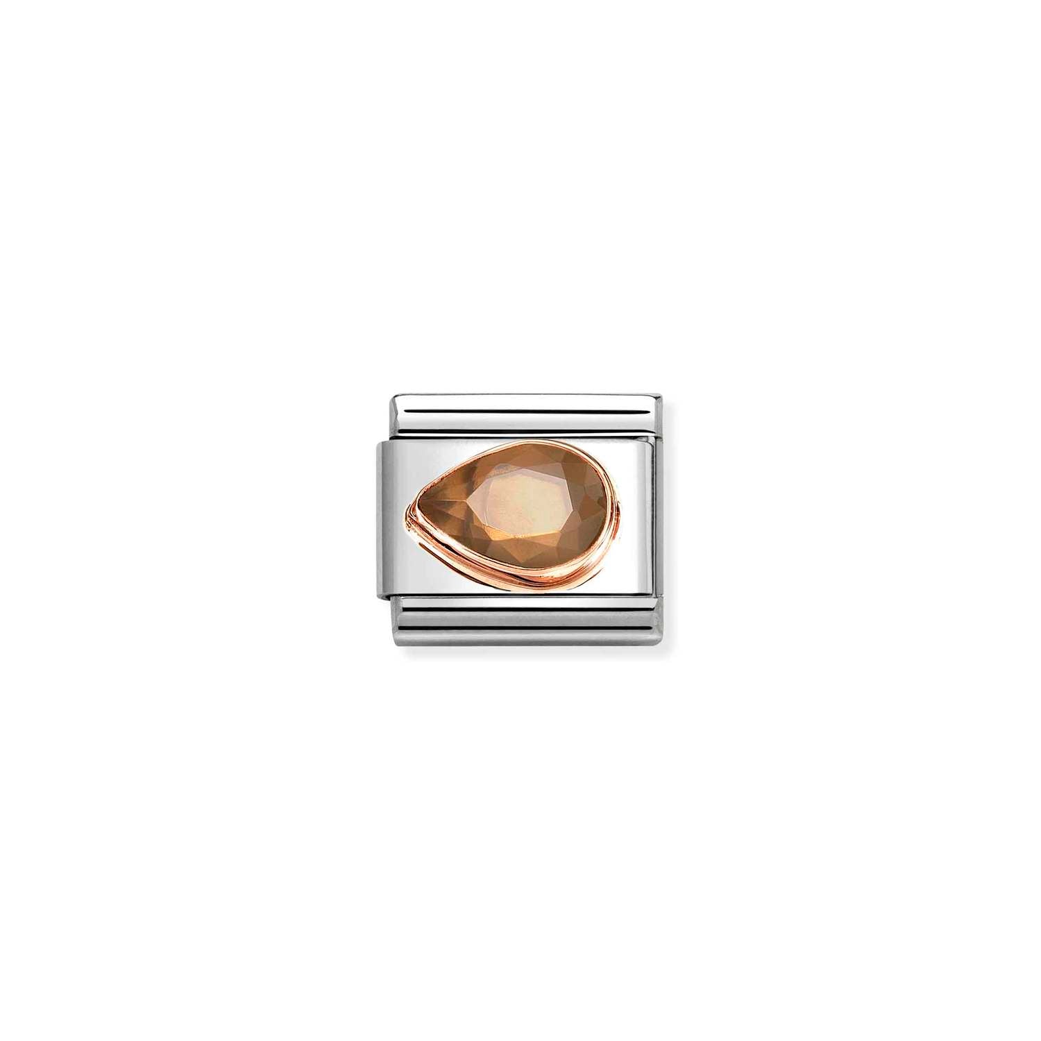 Nomination Classic CZ, FACETED LEFT DROP in 9ct Rose Gold SMOKEY Charm