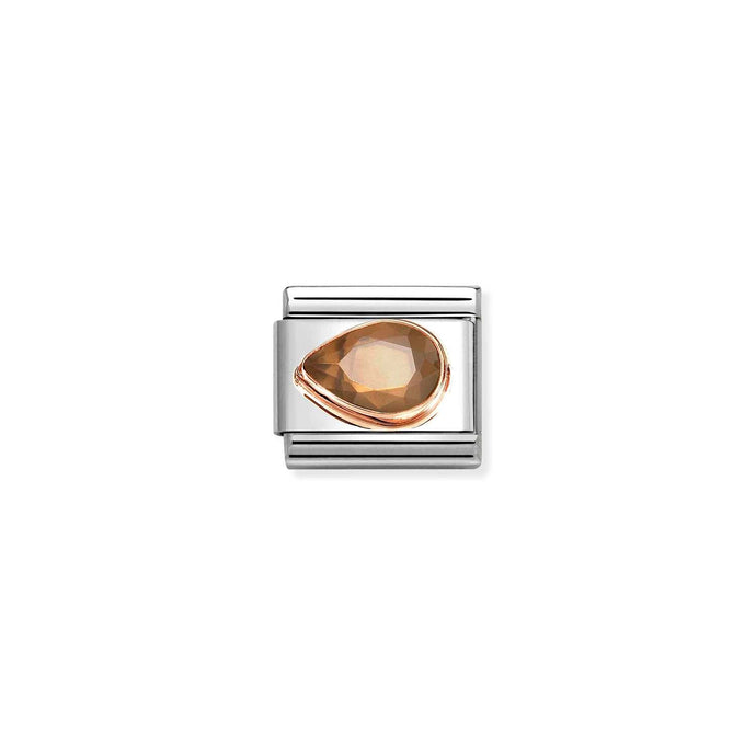 Nomination Classic CZ, FACETED LEFT DROP in 9ct Rose Gold SMOKEY Charm
