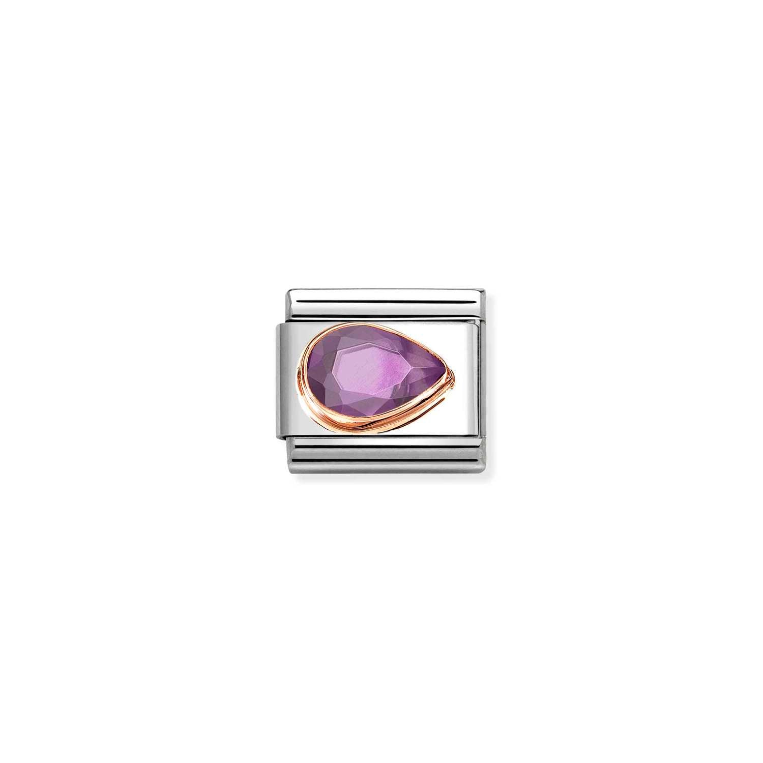 Nomination Classic CZ, FACETED RIGHT DROP in 9ct Rose Gold PURPLE Charm