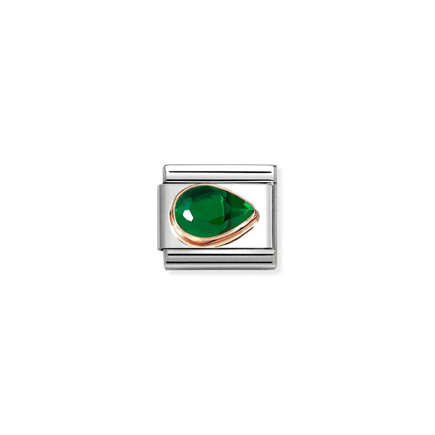 Nomination Classic CZ, FACETED RIGHT DROP in 9ct Rose Gold GREEN Charm
