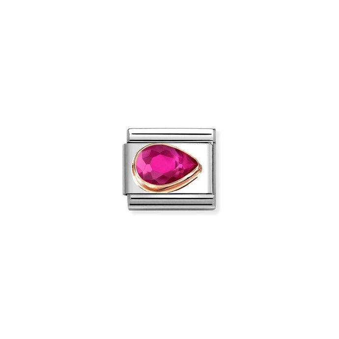 Nomination Classic CZ, FACETED RIGHT DROP in 9ct Rose Gold RED Charm