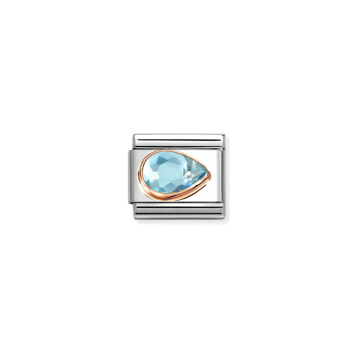 Nomination Classic CZ, FACETED RIGHT DROP in 9ct Rose Gold LIGHT BLUE Charm
