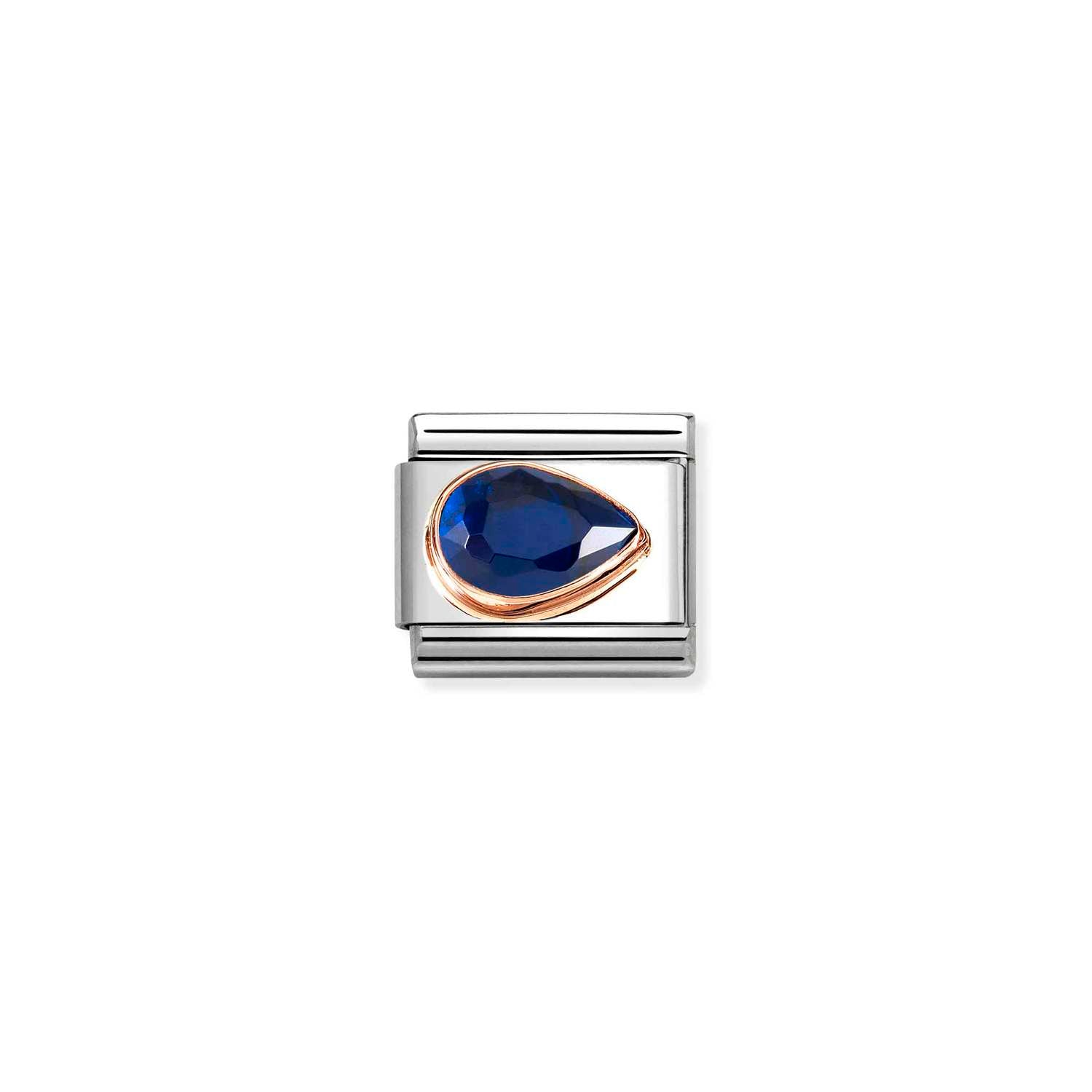 Nomination Classic CZ, FACETED RIGHT DROP in 9ct Rose Gold BLUE Charm
