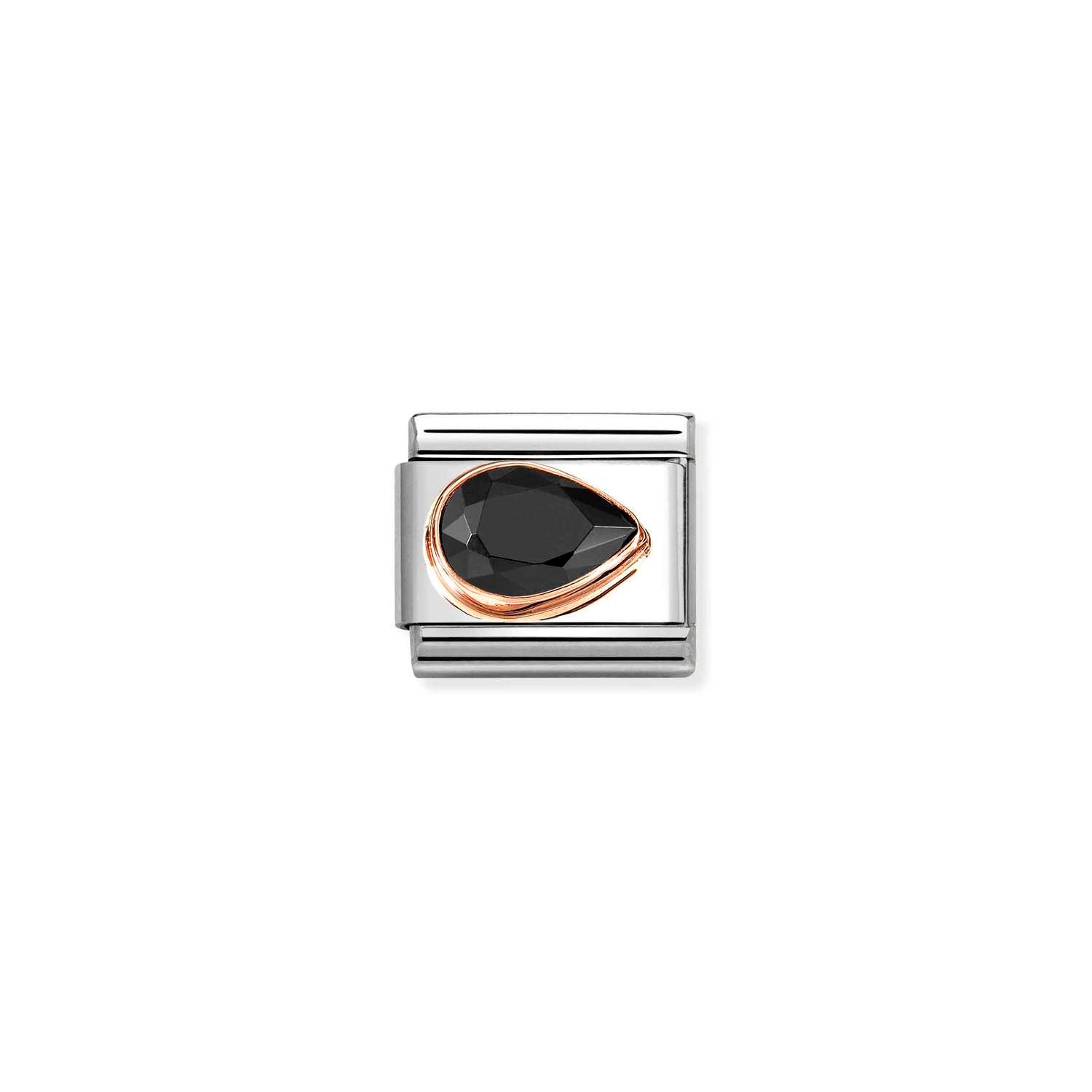 Nomination Classic CZ, FACETED RIGHT DROP in 9ct Rose Gold Black Charm