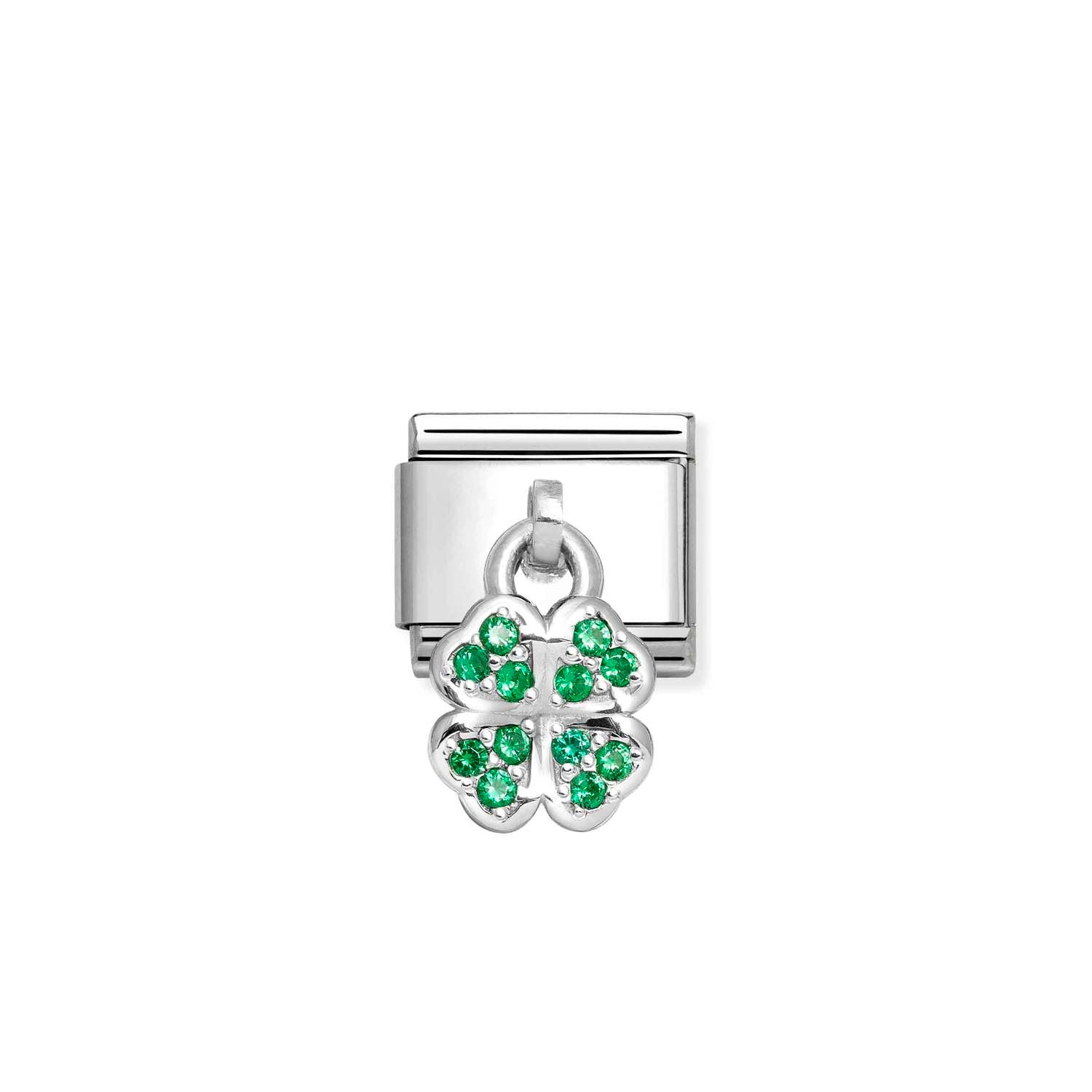 Nomination Classic CHARMS stainless Silver GREEN four-leaf clover Charm