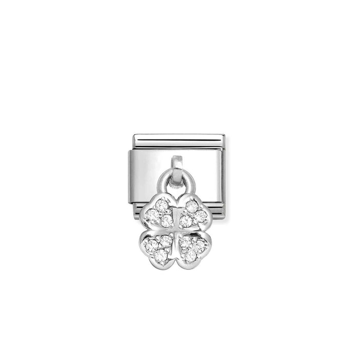 Nomination Classic CHARMS stainless Silver WHITE four-leaf clover Charm