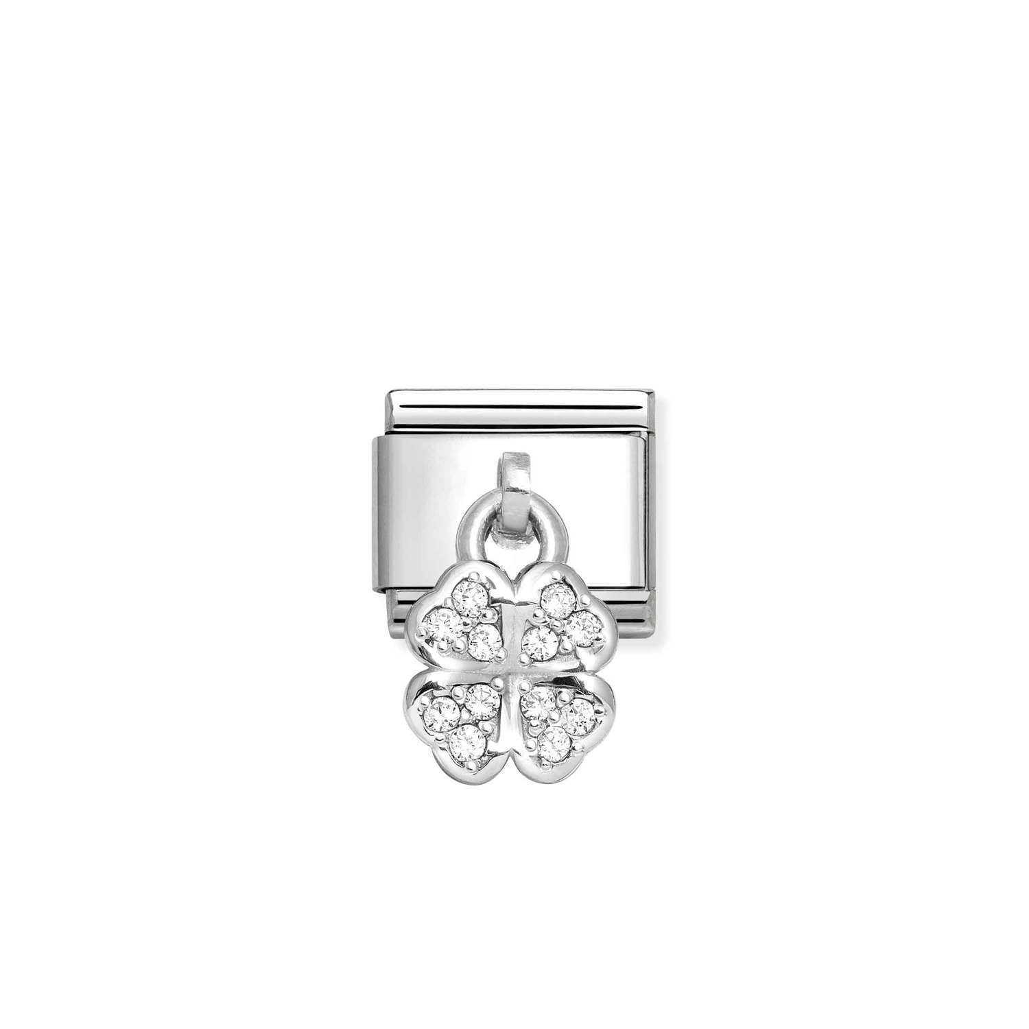 Nomination Classic CHARMS stainless Silver WHITE four-leaf clover Charm