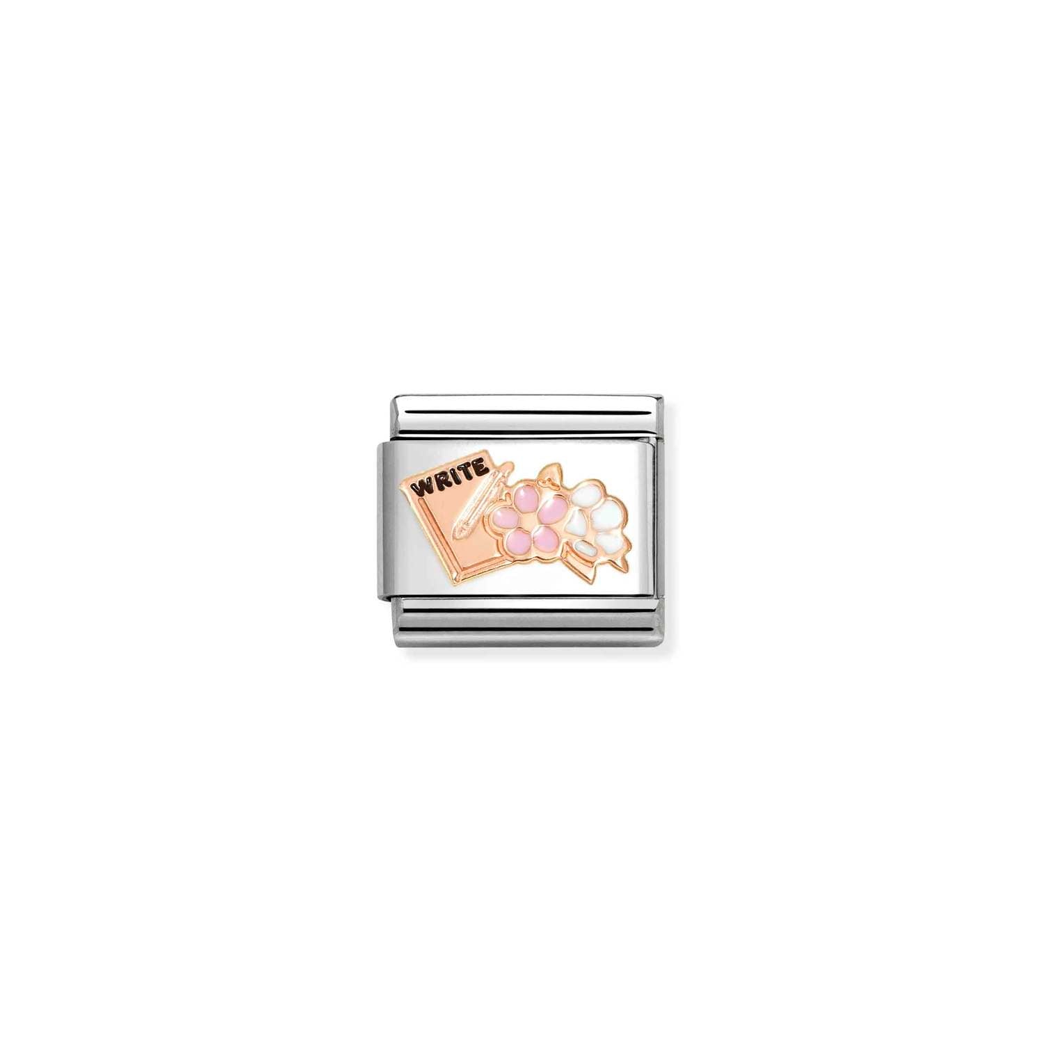 Nomination Classic SYMBOLS 9ct Rose Gold Writing book with flowers Charm