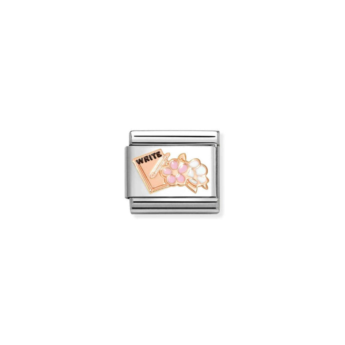 Nomination Classic SYMBOLS 9ct Rose Gold Writing book with flowers Charm