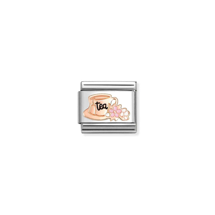 Nomination Classic SYMBOLS 9ct Rose Gold Tea cup with flowers Charm
