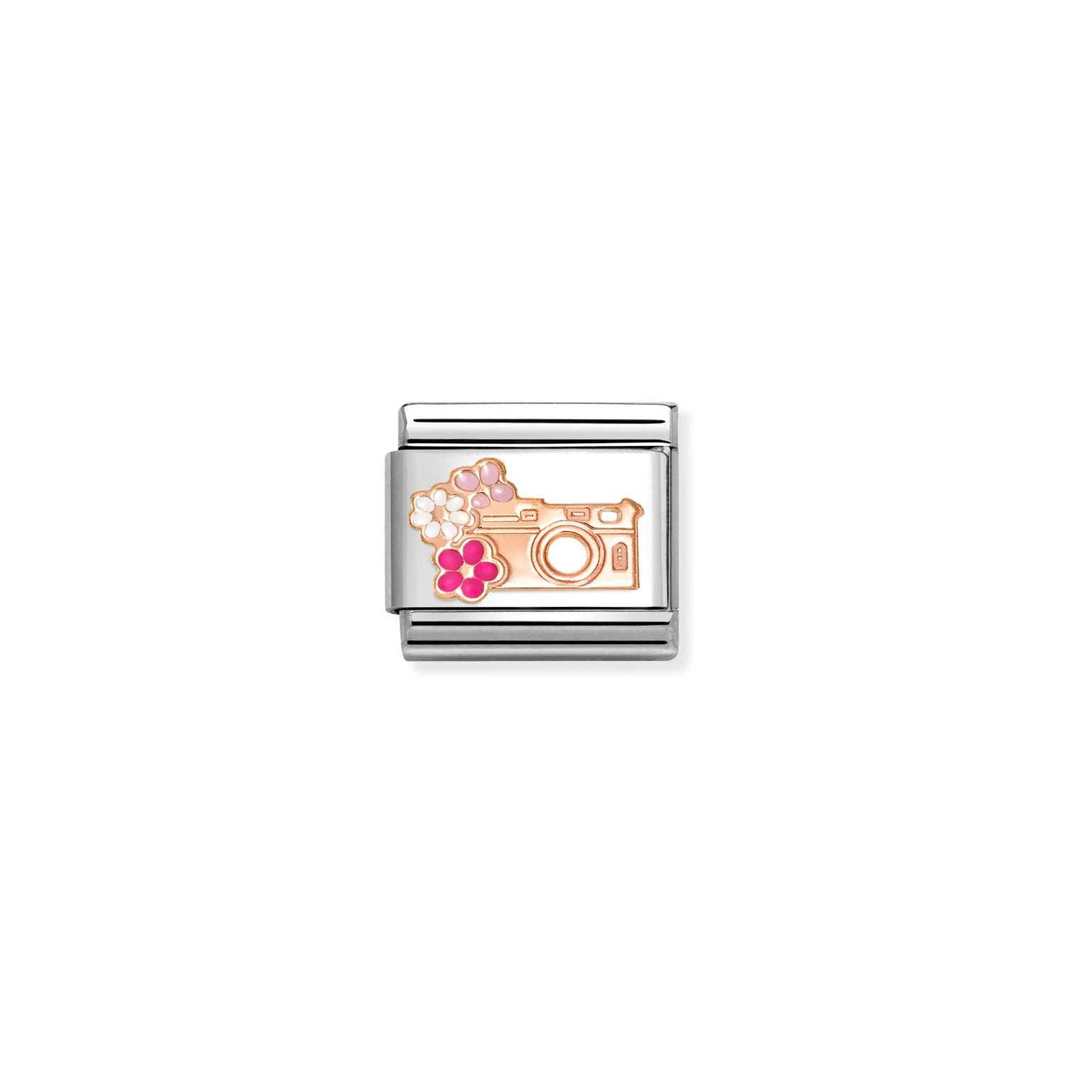 Nomination Classic SYMBOLS 9ct Rose Gold Camera with flowers Charm