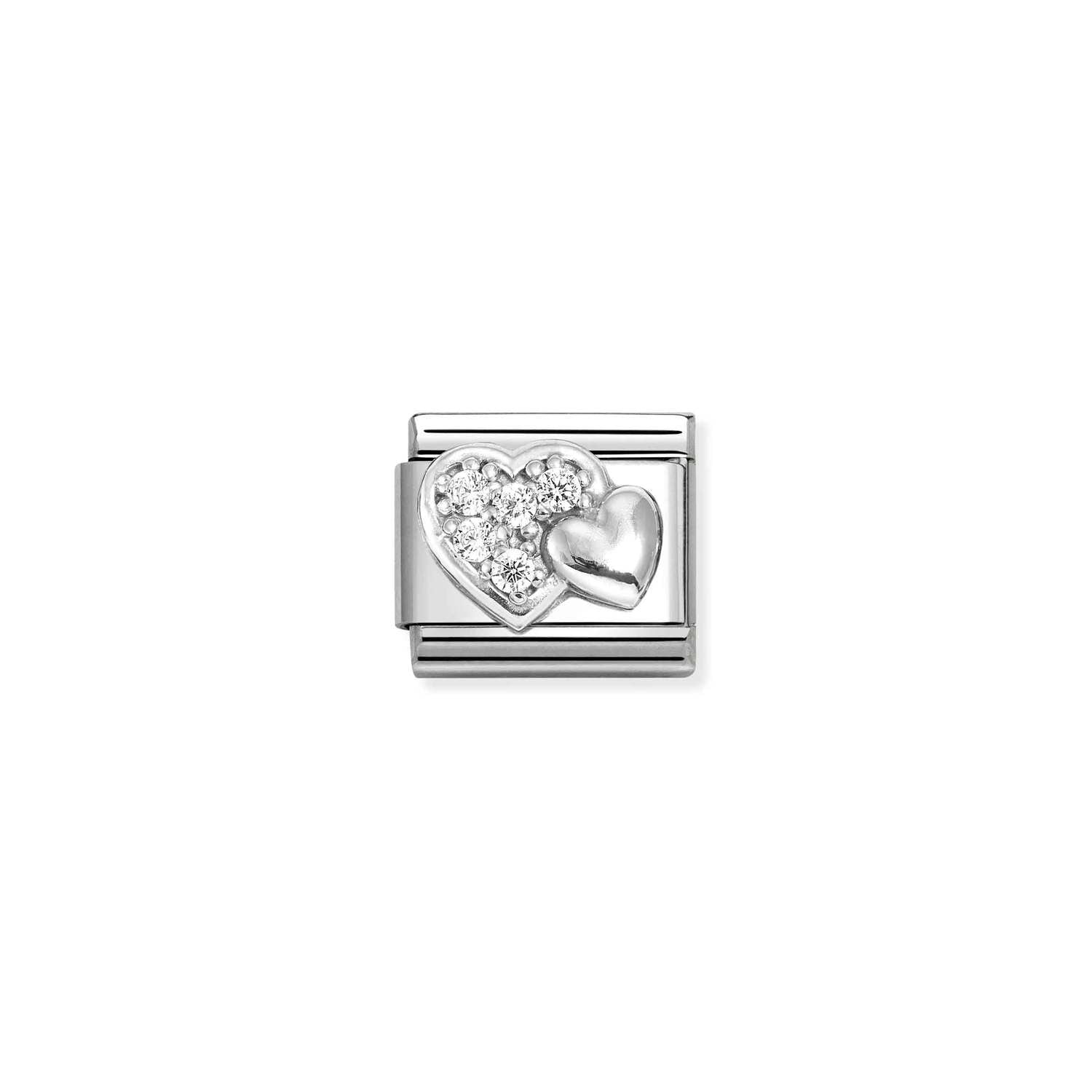 Nomination Classic silver Raised hearts and WHITE cz Charm