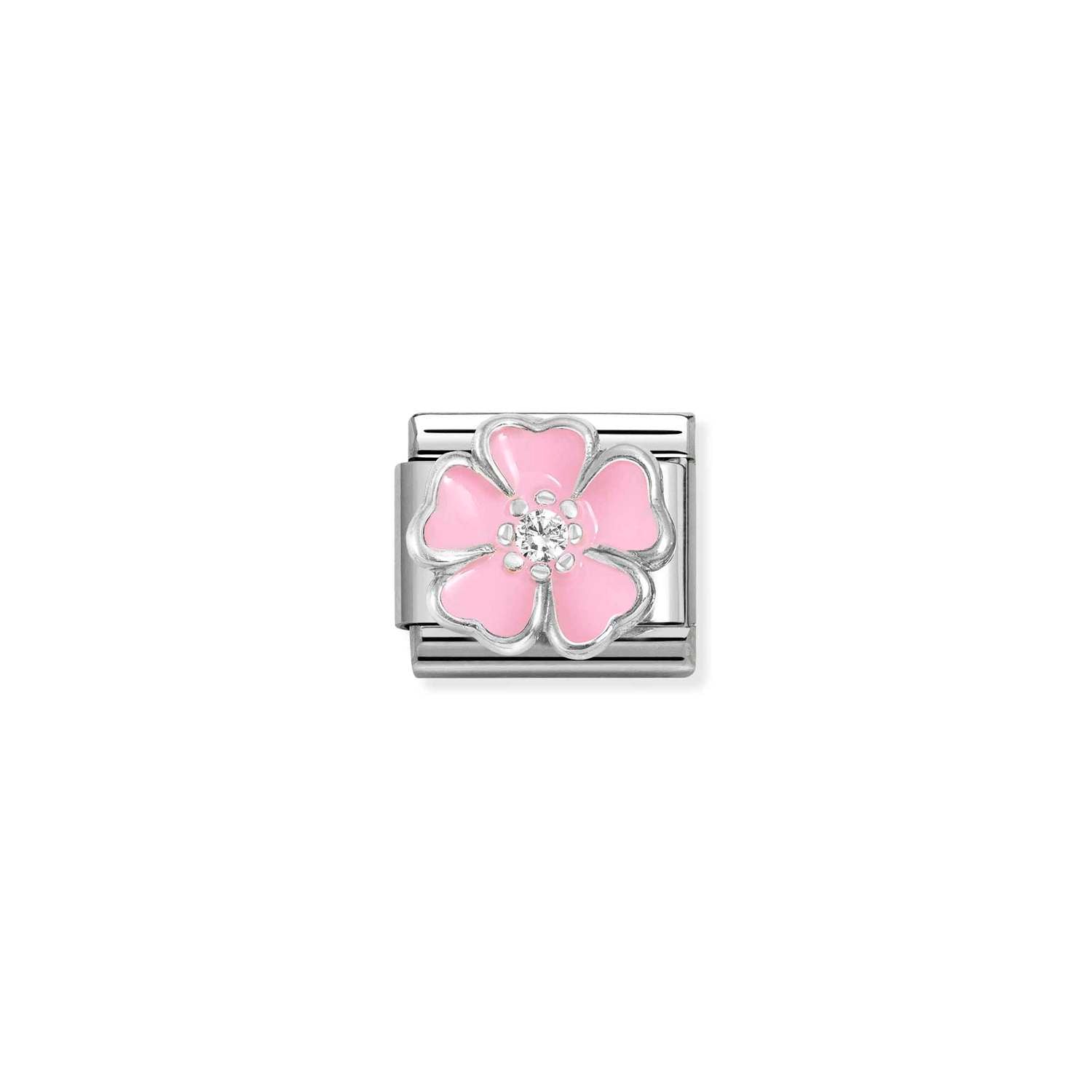 Nomination Classic Silver WHITE pink peach blossom Charm