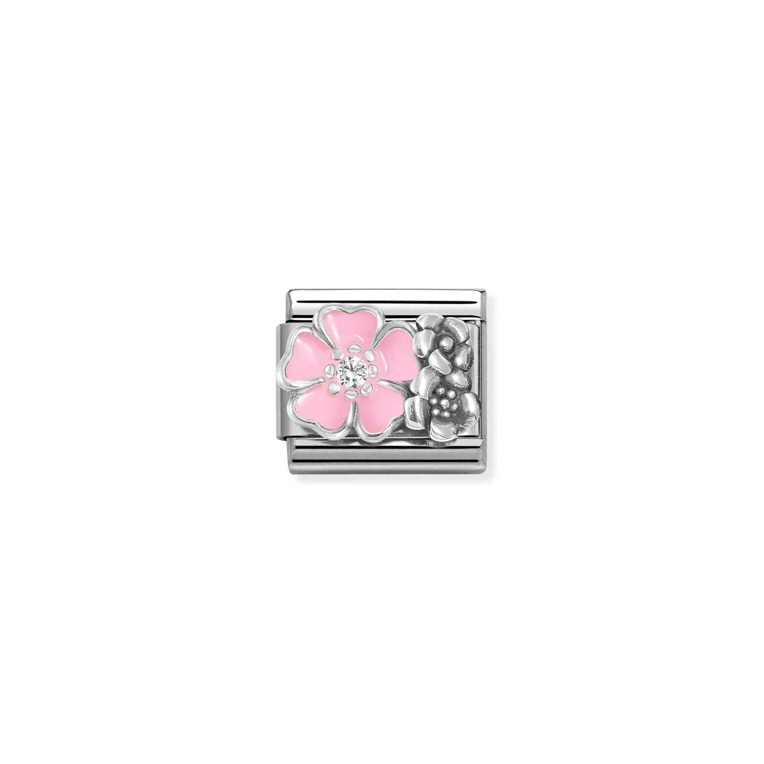 Nomination Classic Oxidised Silver CZROSE flower with flowers Charm