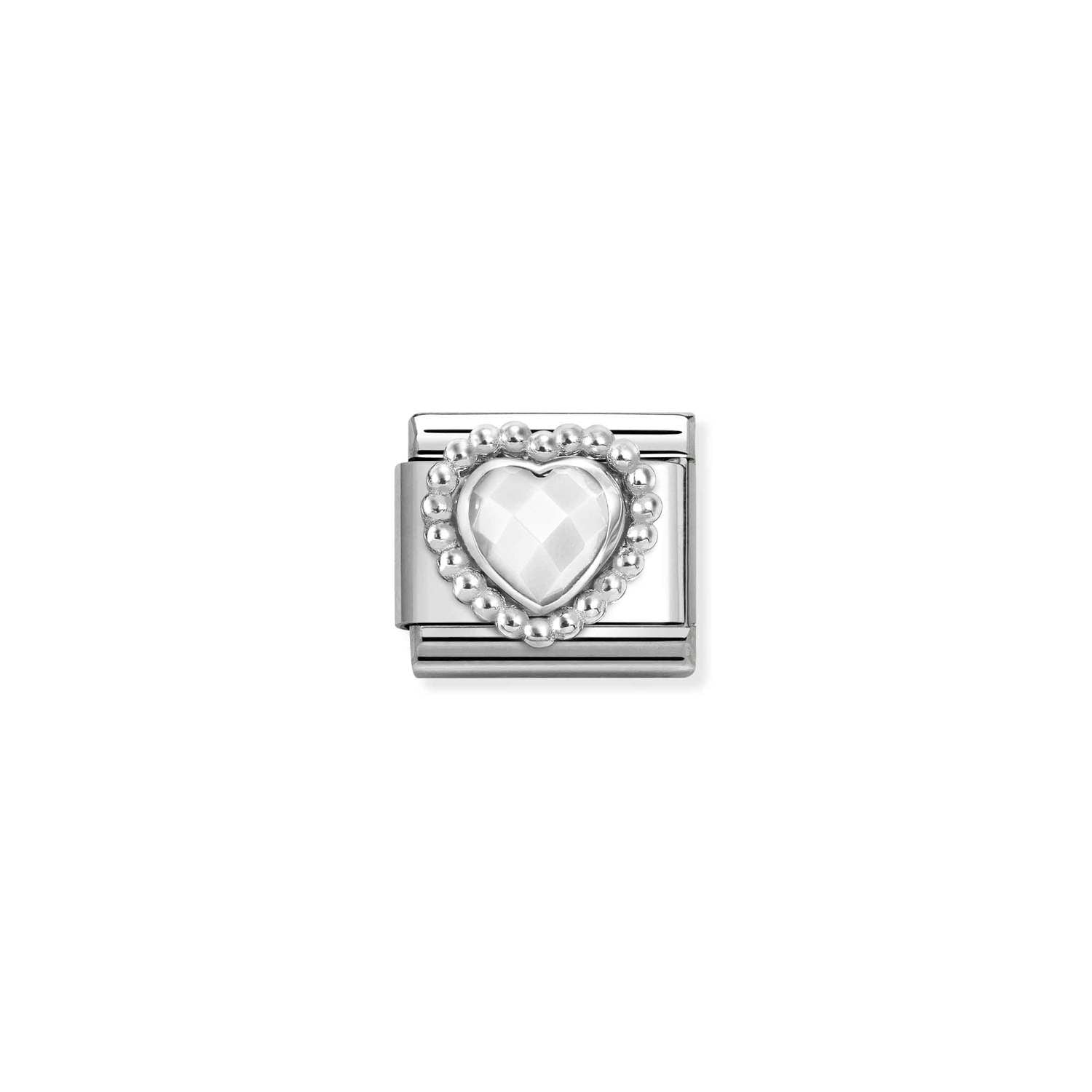 Nomination Classic Silver Dots Rich Faceted White Opal Heart Charm
