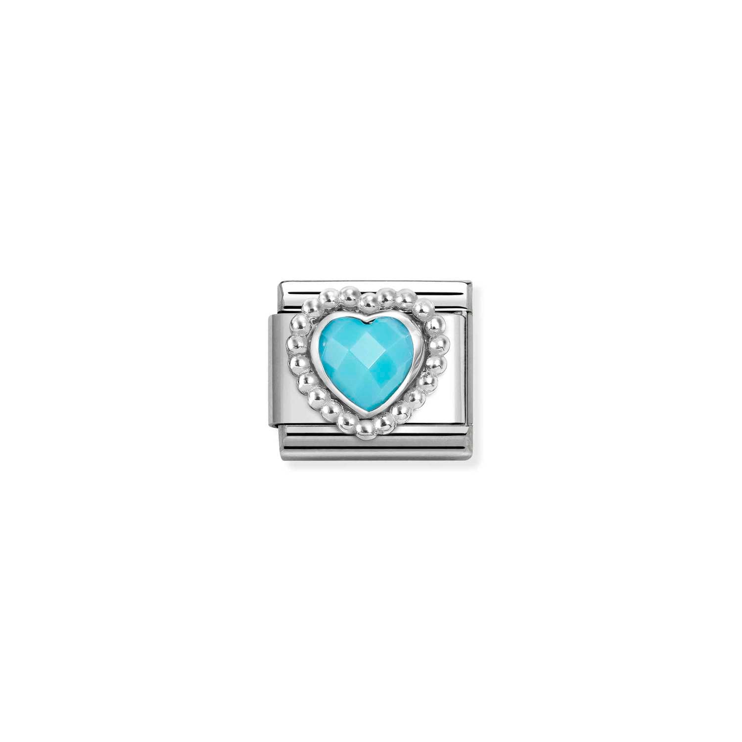 Nomination Classic Silver Dots Rich Faceted Turquoise Heart Charm
