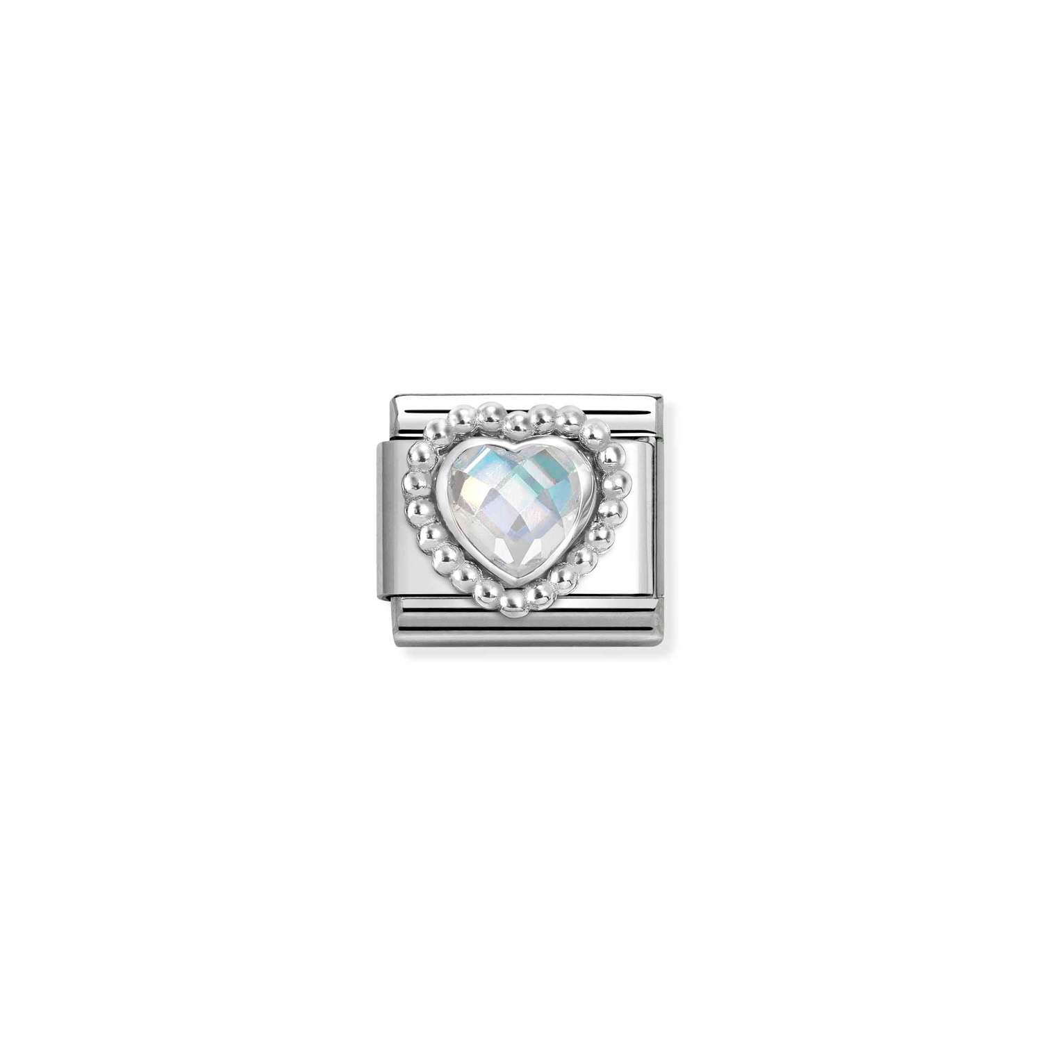 Nomination Classic Silver Dots Rich Faceted White CZ Heart Charm