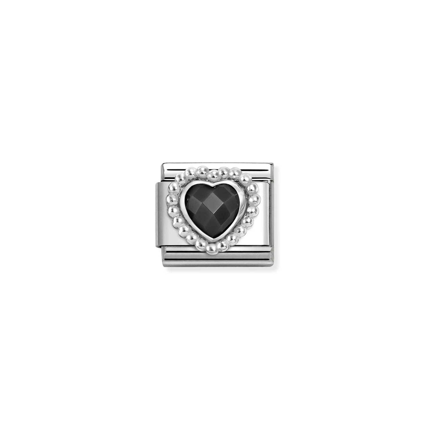 Nomination Classic Silver Dots Rich Faceted Black CZ Heart Charm
