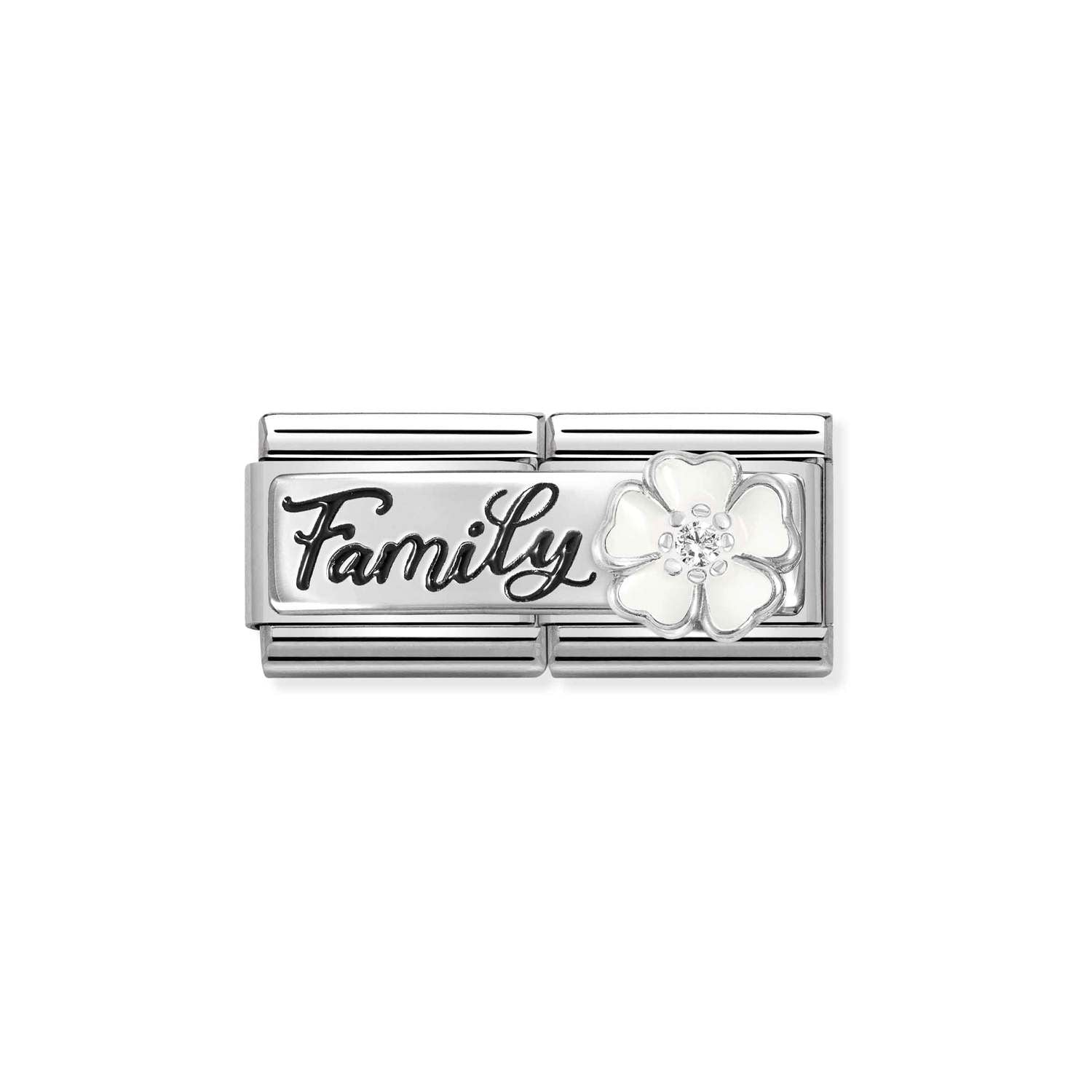 Nomination DOUBLE Classic DETAILED Silver and Cubic Zirconia Family with flower Charm